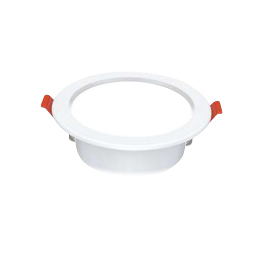 A white recessed ceiling light downlight with small orange-red plastic tabs on the sides, shown on a plain white background.