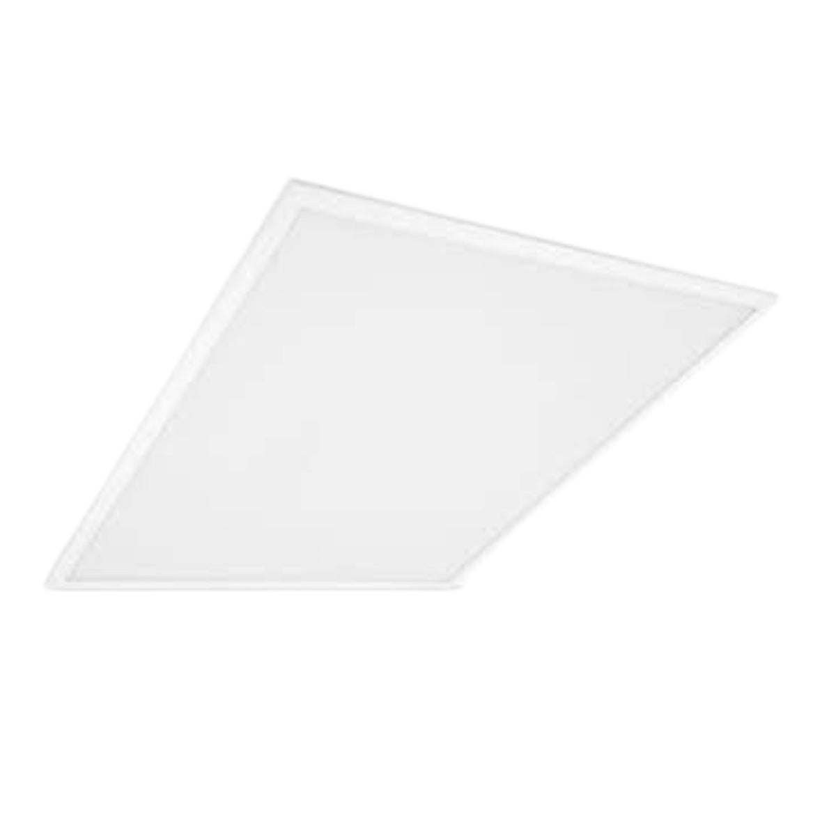A square LED panel light with a white diffuser and slim white frame, shown at an angle on a solid white background.