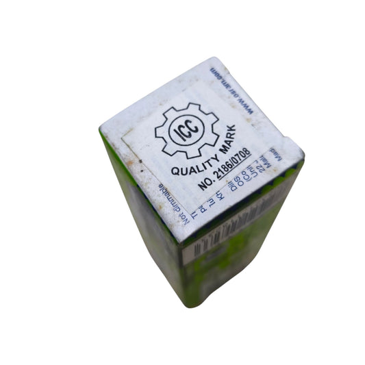 A small rectangular product box shown at an angle on a plain white background. The top face is white with printed black text reading 'IC3 QUALITY MARK' and a gear logo, while the sides are green and white.