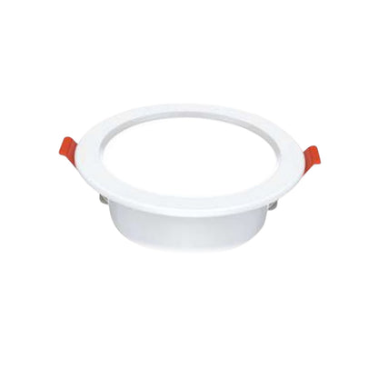 A white recessed ceiling light downlight with small orange-red plastic tabs on the sides, shown on a plain white background.