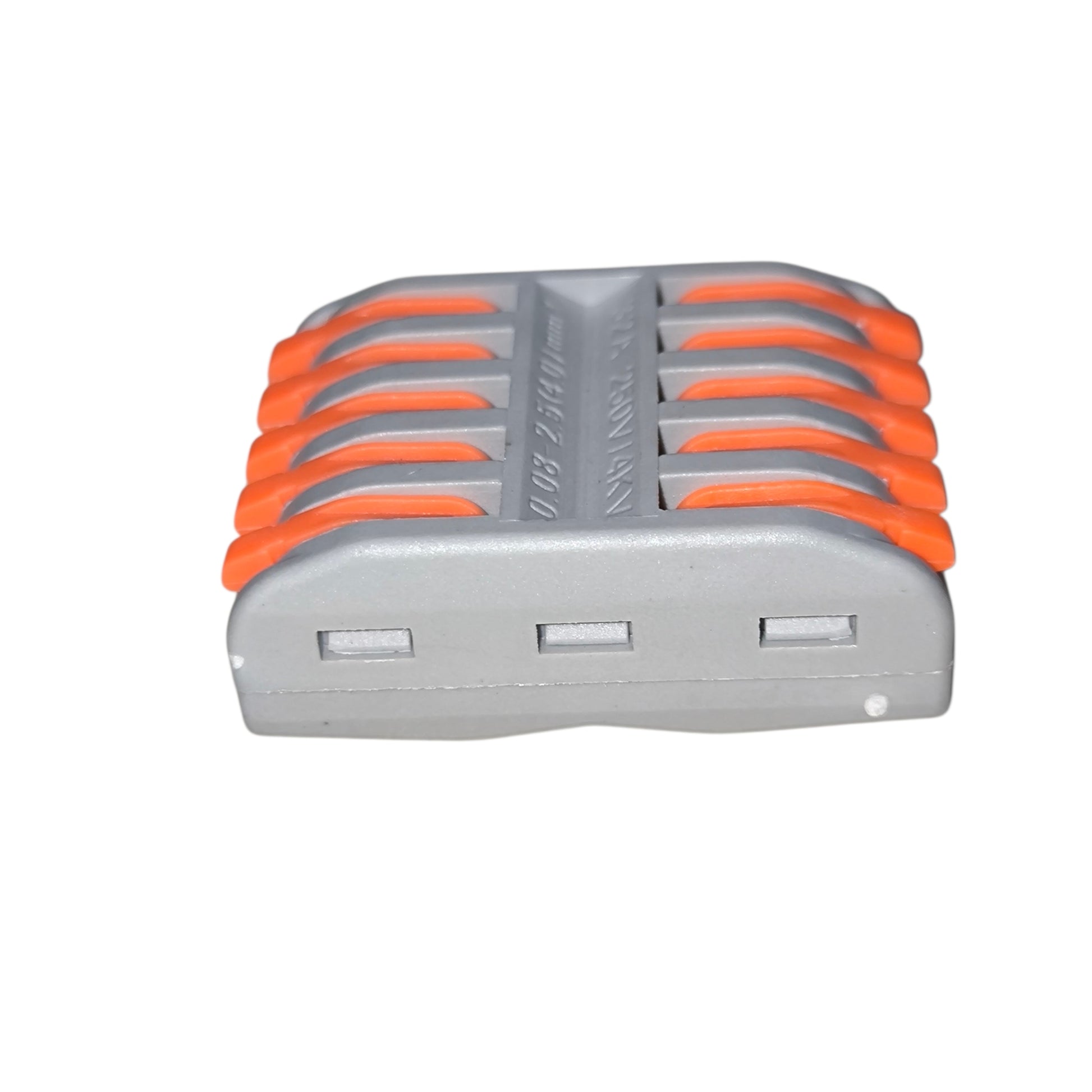 Stack of gray and orange batteries on a white background