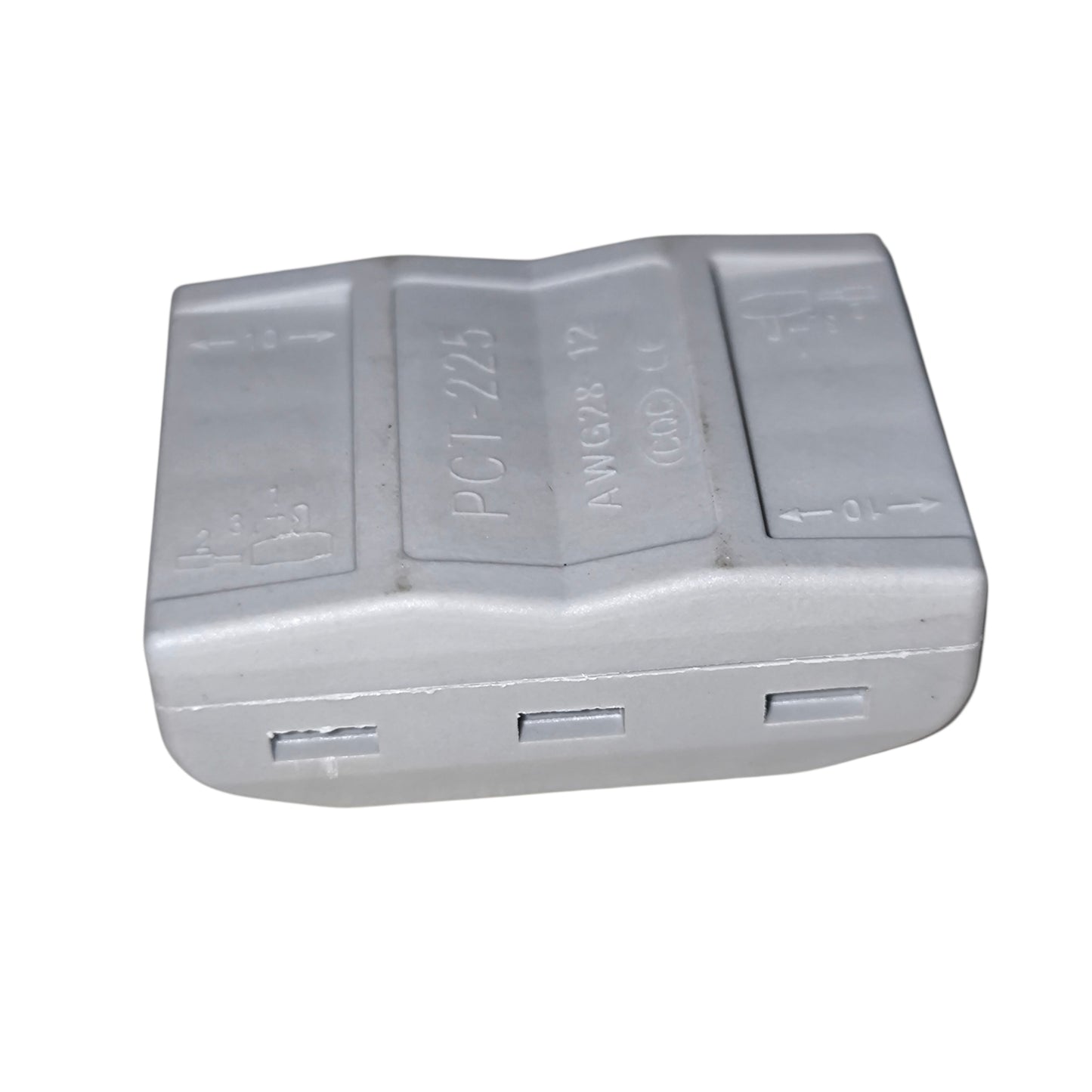 Gray plastic electrical junction box on a white background