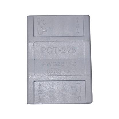 Gray rectangular component with text and symbols on a white background