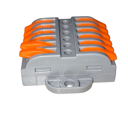 Gray and orange electrical connector on a white background