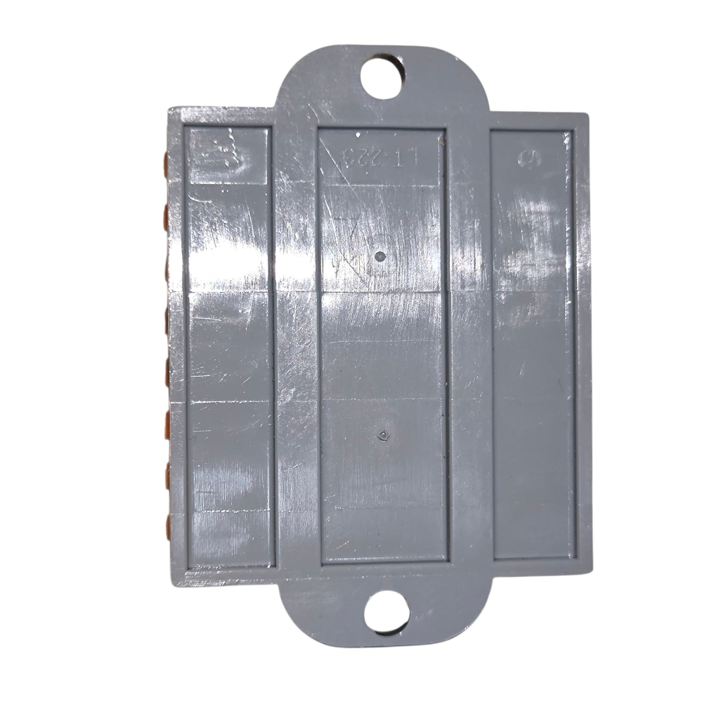 Metallic rectangular object with rounded edges on a white background