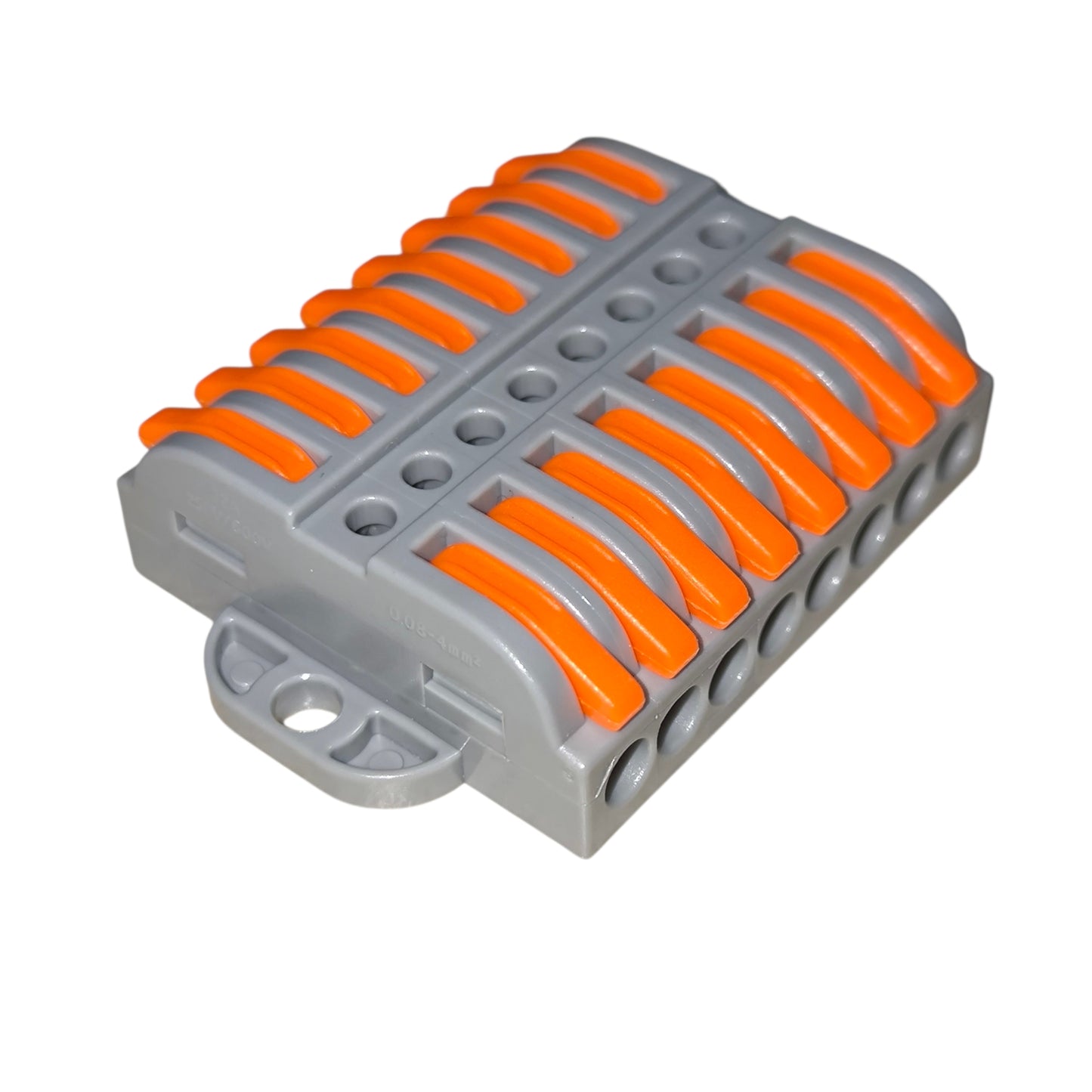 Gray and orange electrical connector on a white background