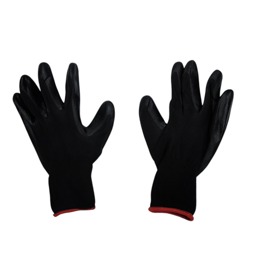 Pair of black gloves with red trim on a white background Pair Insulated Short Sleeve Gloves Spandex with Rubber Coated Palm Side Electx Electrical Supply