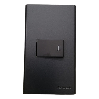 Panasonic 1-Gang 1 Way Switch Gray 16A 250V with Wide Color Refina Series Metallic Black Plate Cover WEG6801MB-1/WEG5001HK-5