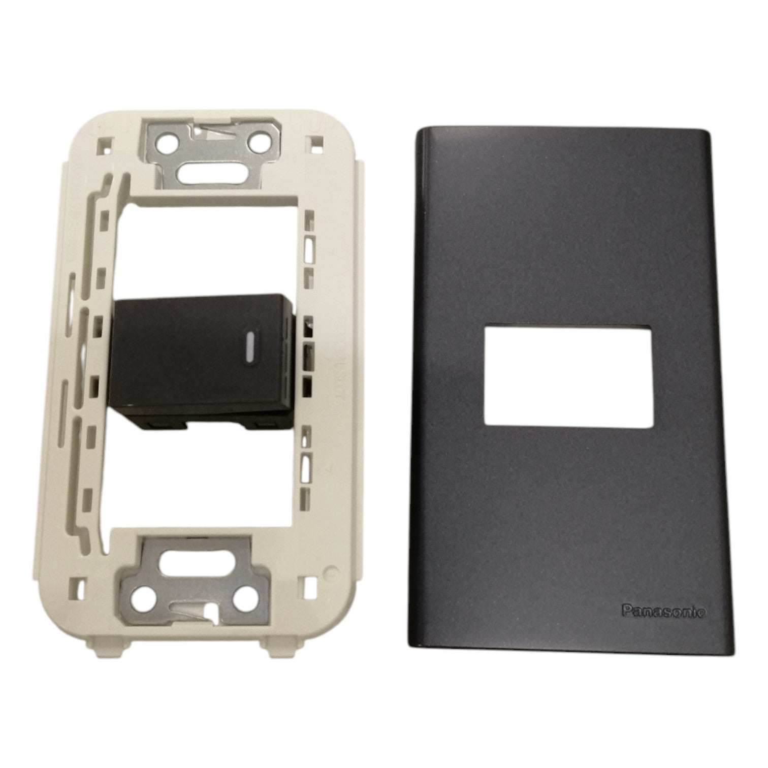 Panasonic 1-Gang 1 Way Switch Gray 16A 250V with Wide Color Refina Series Metallic Black Plate Cover WEG6801MB-1/WEG5001HK-5