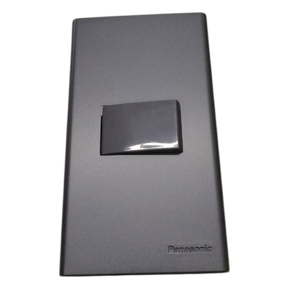 Panasonic 1-Gang 3 Way Switch Gray 16A 250V with Wide Color Refina Series Metallic Black Plate Cover WEG6801MB-1/WEG5002HK-5