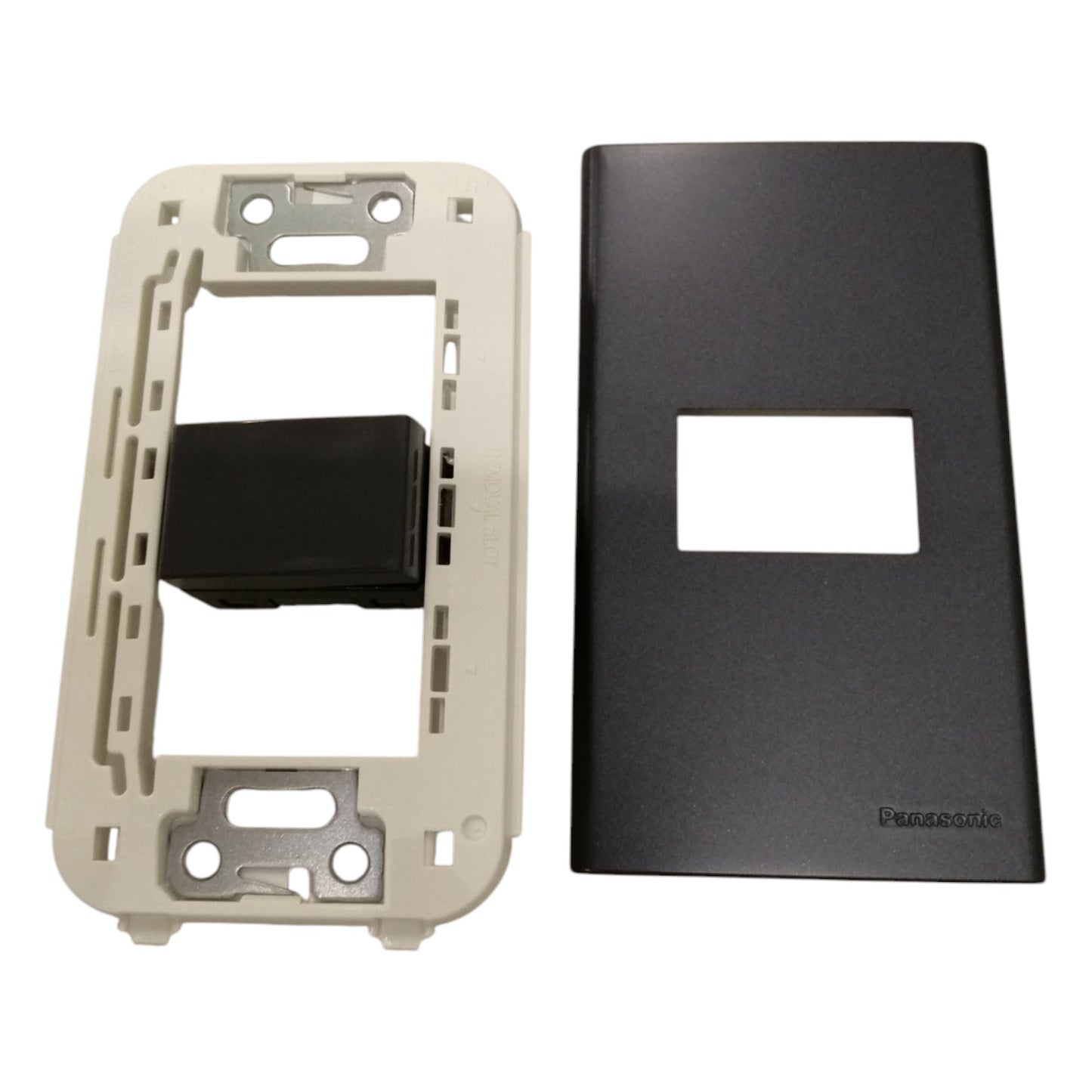 Panasonic 1-Gang 3 Way Switch Gray 16A 250V with Wide Color Refina Series Metallic Black Plate Cover WEG6801MB-1/WEG5002HK-5