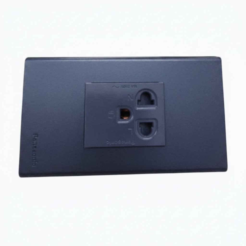 Panasonic 1-Gang Grounding Universal Outlet with Safety Shutter 16A, 250V AC  Gray with Metallic Black Plate