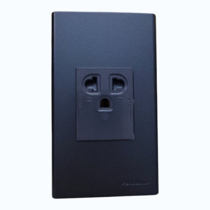 Panasonic 1-Gang Grounding Universal Outlet with Safety Shutter 16A, 250V AC  Gray with Metallic Black Plate