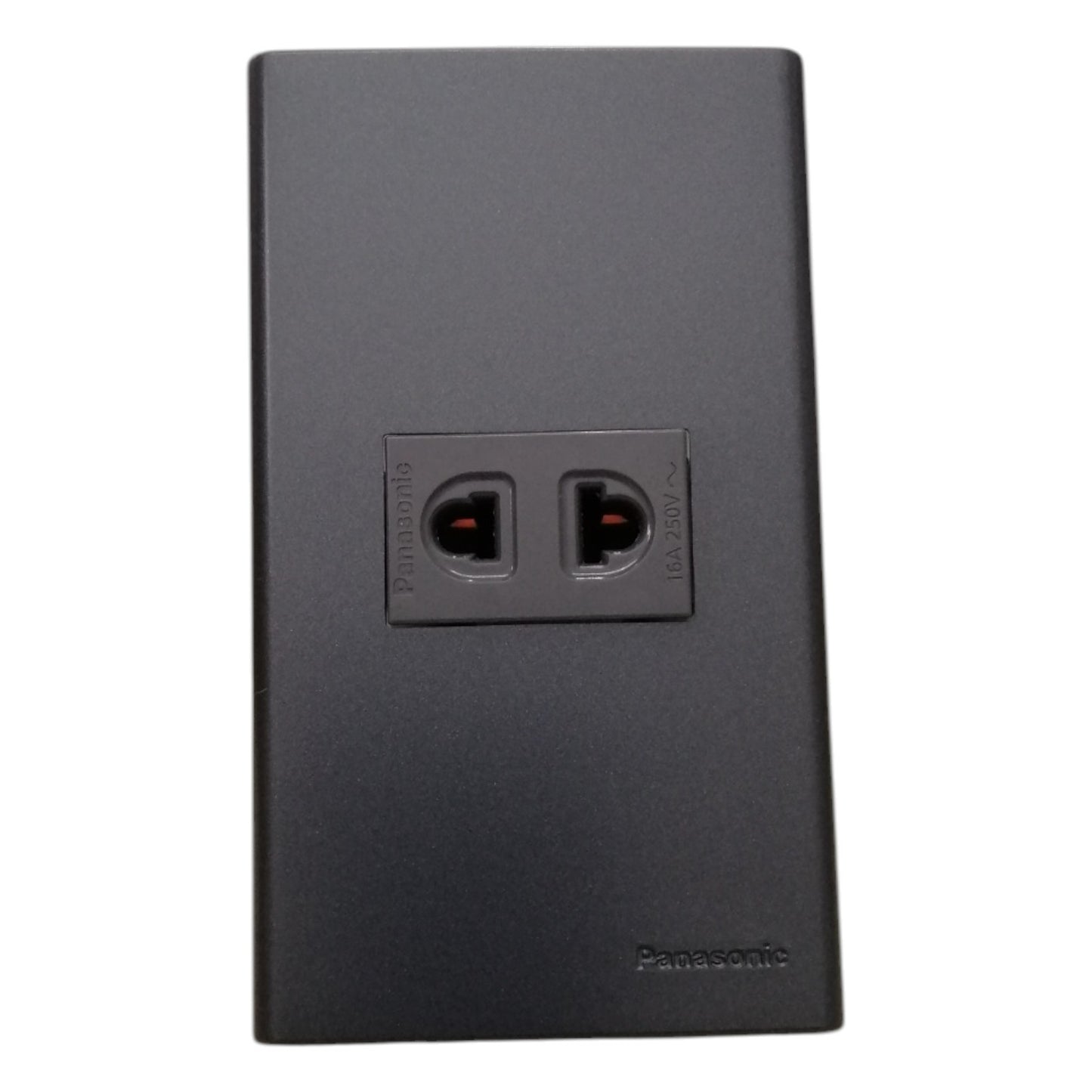 Panasonic 1-Gang  Universal Outlet Gray 16A 250V with Wide Color Refina Series Metallic Black Plate Cover WEG6801MB-1/WEG10919H-5