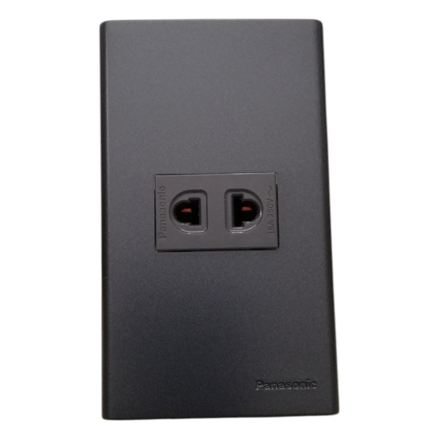Panasonic 1-Gang  Universal Outlet Gray 16A 250V with Wide Color Refina Series Metallic Black Plate Cover WEG6801MB-1/WEG10919H-5