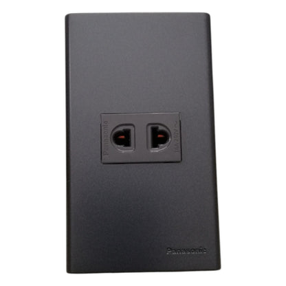 Panasonic 1-Gang  Universal Outlet Gray 16A 250V with Wide Color Refina Series Metallic Black Plate Cover WEG6801MB-1/WEG10919H-5