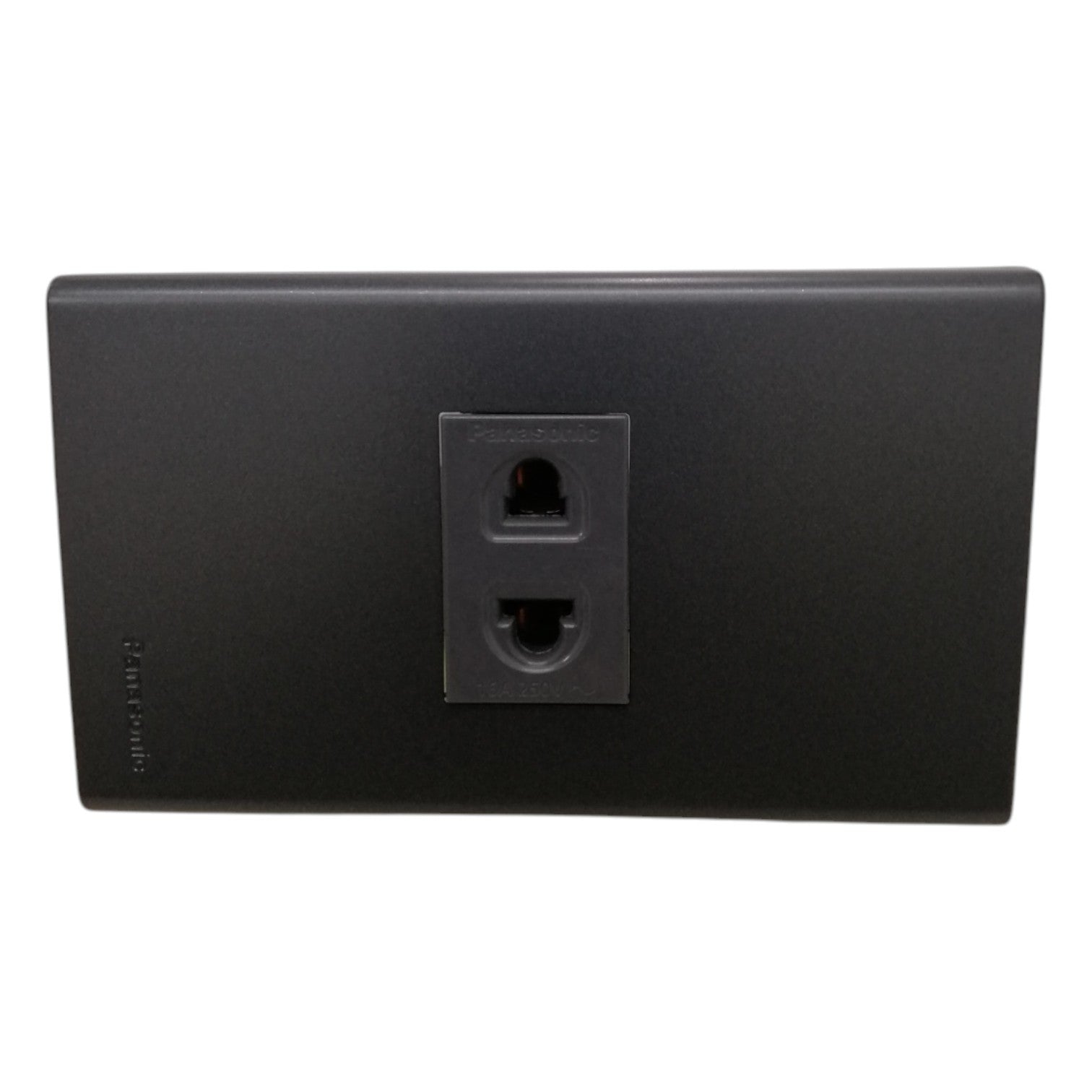 Panasonic 1-Gang  Universal Outlet Gray 16A 250V with Wide Color Refina Series Metallic Black Plate Cover WEG6801MB-1/WEG10919H-5