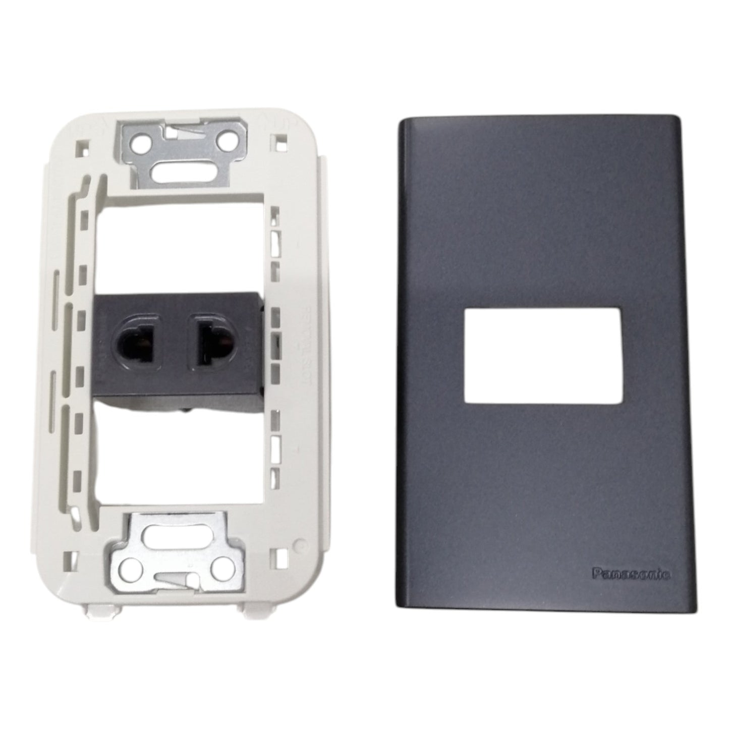 Panasonic 1-Gang  Universal Outlet Gray 16A 250V with Wide Color Refina Series Metallic Black Plate Cover WEG6801MB-1/WEG10919H-5