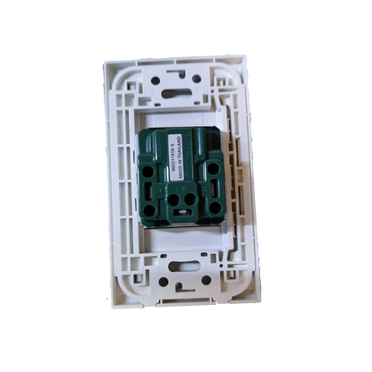 Panasonic 250V quick connect electrical socket green insert mechanism mounted in white wall plate frame