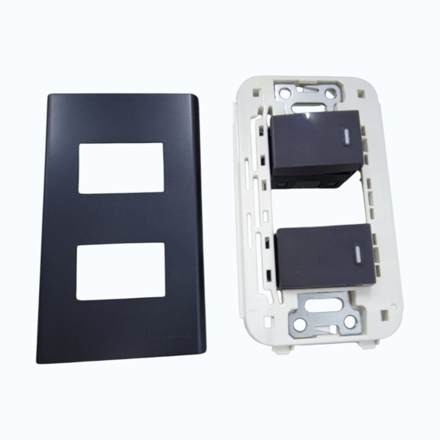 Panasonic 2-Gang 1 Way Swiitch Gray 16A 250V with Wide Color Refina Series Metallic Black Plate Cover WEG6803MB-1/2XWEG5001HK-5