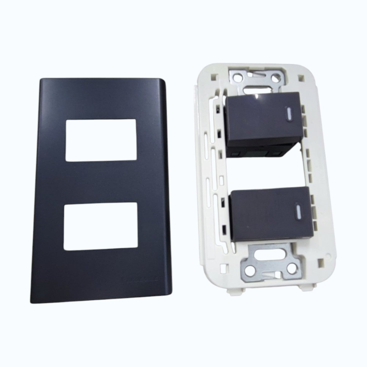 Panasonic 2-Gang 1 Way Swiitch Gray 16A 250V with Wide Color Refina Series Metallic Black Plate Cover WEG6803MB-1/2XWEG5001HK-5