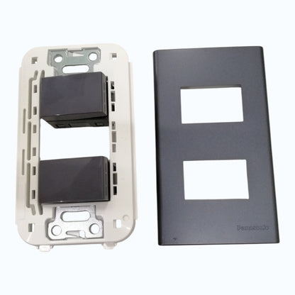 Panasonic 2-Gang 3 Way Swiitch Gray 16A 250V with Wide Color Refina Series Metallic Black Plate Cover WEG6803MB-1/2XWEG5002HK-5