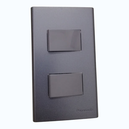 Panasonic 2-Gang 3 Way Swiitch Gray 16A 250V with Wide Color Refina Series Metallic Black Plate Cover WEG6803MB-1/2XWEG5002HK-5