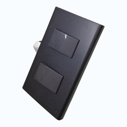 Panasonic 2-Gang 3 Way Swiitch Gray 16A 250V with Wide Color Refina Series Metallic Black Plate Cover WEG6803MB-1/2XWEG5002HK-5