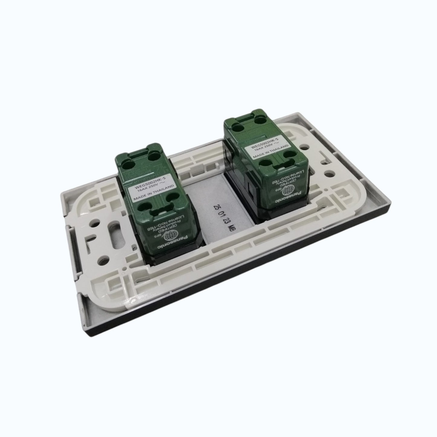 Panasonic 2-Gang 3 Way Swiitch Gray 16A 250V with Wide Color Refina Series Metallic Black Plate Cover WEG6803MB-1/2XWEG5002HK-5