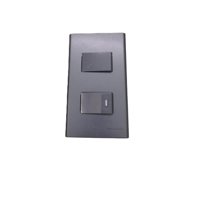 Panasonic 2-Gang Combination Switch 3 Way and 1 Way Switch Gray 16A 250V with Wide Color Refina Series Metallic Black Plate Cover WEG6803MB-1/WEG5001HK-5/WEG5002HK-5