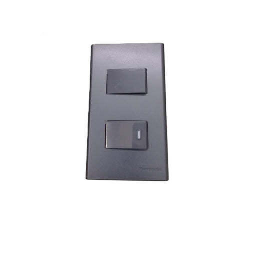 Panasonic 2-Gang Combination Switch 3 Way and 1 Way Switch Gray 16A 250V with Wide Color Refina Series Metallic Black Plate Cover WEG6803MB-1/WEG5001HK-5/WEG5002HK-5