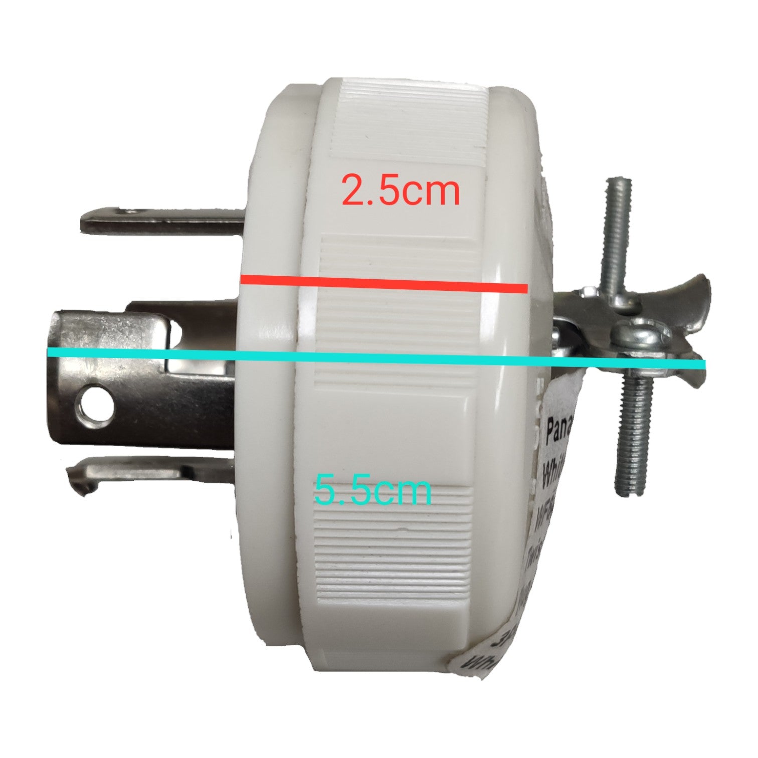 White measuring tape with measurement markings on a white  Panasonic 20A 250V Twist Lock Plug 3P+E (4P)(ML-3) WF6420 Twistlock Plug Twist to Lock Electx Electrical Supplybackground