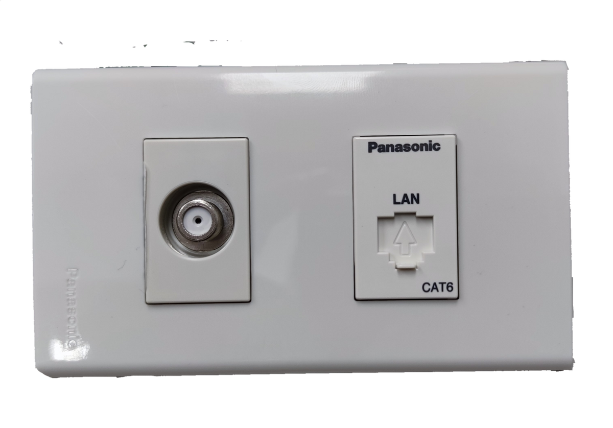 Panasonic 2 Gang Data Outlet CAT6 and Cable TV Outlet with LAN and coaxial connections