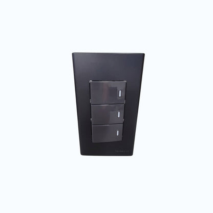 Panasonic 3-Gang 1 Way Swiitch Gray 16A 250V with Wide Color Refina Series Metallic Black Plate Cover WEG6803MB-1/3XWEG5001HK-5