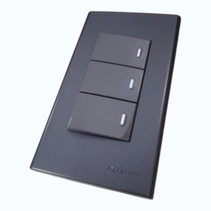 Panasonic 3-Gang 1 Way Swiitch Gray 16A 250V with Wide Color Refina Series Metallic Black Plate Cover WEG6803MB-1/3XWEG5001HK-5