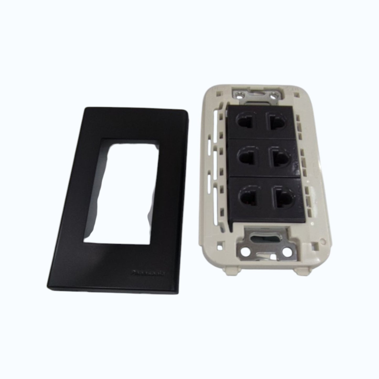 Panasonic 3-Gang Universal Outlet Gray 16A 250V with Wide Color Refina Series Metallic Black Plate Cover WEG6803MB-1/3XWEG10919H-5