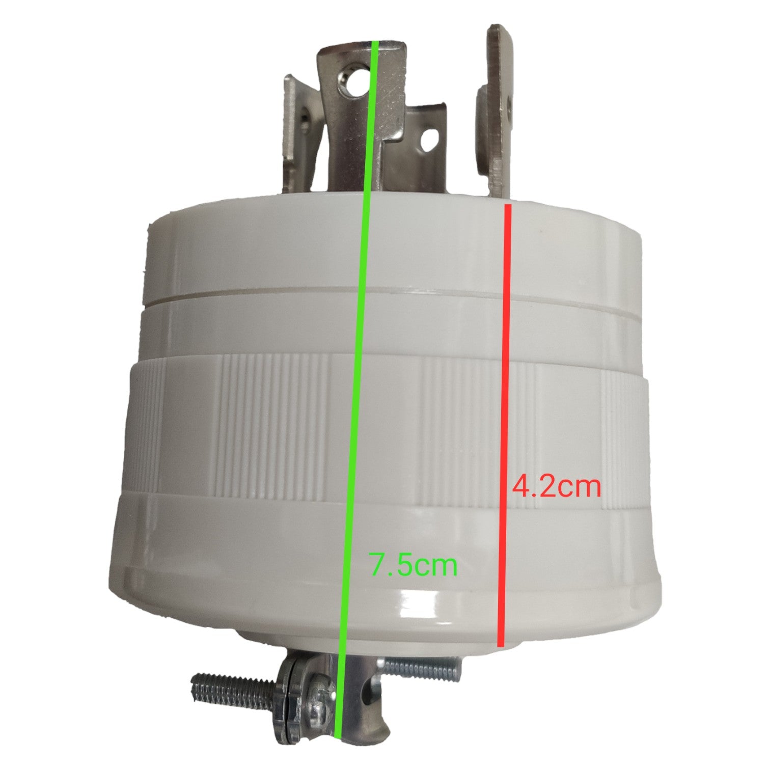 Electrical plug with measurements indicated on a white background Panasonic 30A Twist Lock Plug 3P+E (4P) 250V (NEMA L6) WF6430WK Twistlock White Electx Electrical Supply