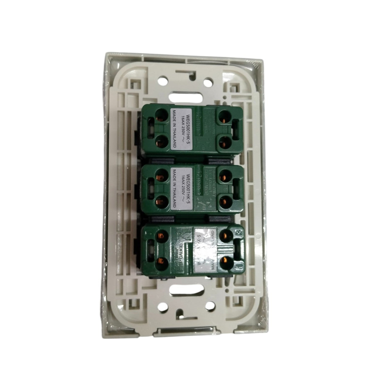 Panasonic 16A 250V metallic gray wall switch with three toggle functions for efficient control