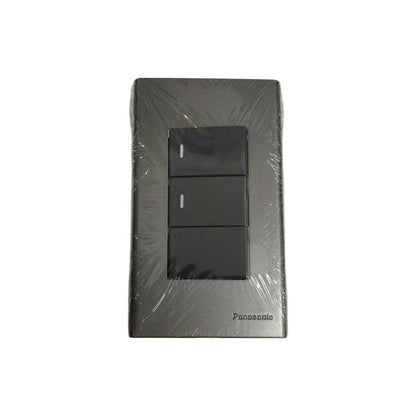 Panasonic 16A 250V metallic gray wall switch with three toggle controls for modern interiors