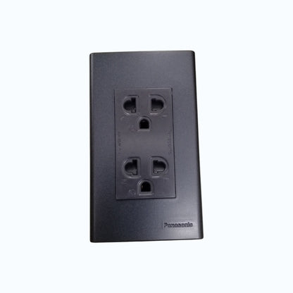Panasonic Duplex Universal Outlet 16A 250V with Safety Shutter and Wide Color Refina Series Metallic Black Plate Cover WEG6803MB-1/WEG15829H-5