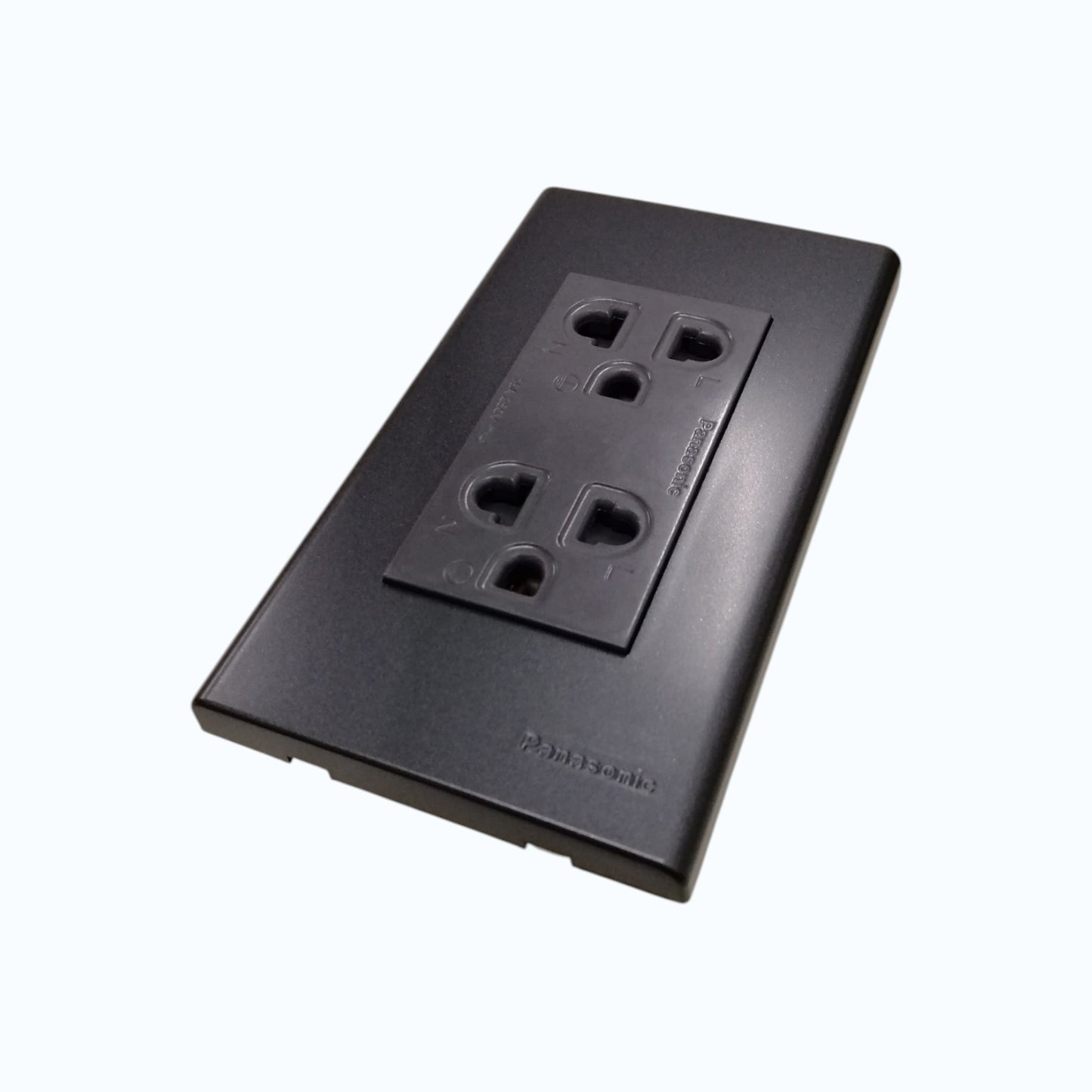 Panasonic Duplex Universal Outlet 16A 250V with Safety Shutter and Wide Color Refina Series Metallic Black Plate Cover WEG6803MB-1/WEG15829H-5