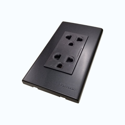 Panasonic Duplex Universal Outlet 16A 250V with Safety Shutter and Wide Color Refina Series Metallic Black Plate Cover WEG6803MB-1/WEG15829H-5