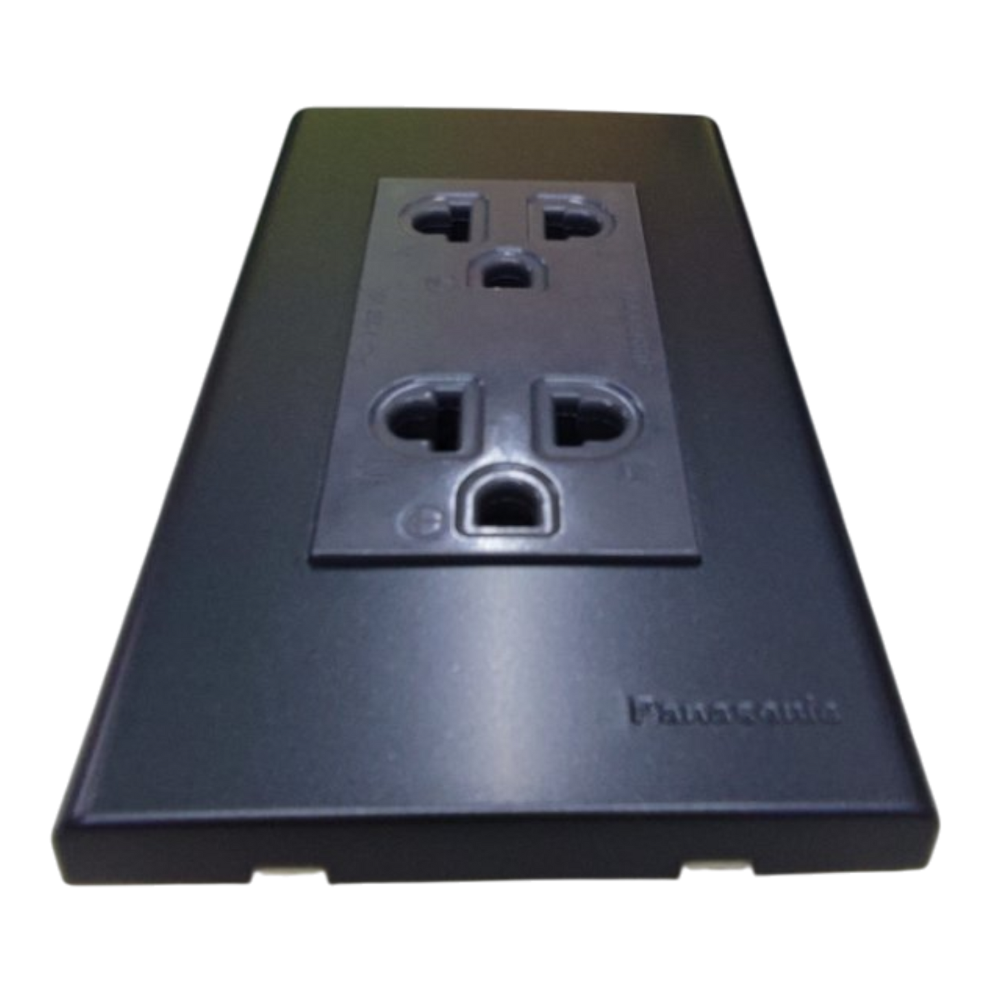 Panasonic Duplex Universal Outlet with Metallic Black Plate Cover , 2 Gang Convenience Outlet with Ground and Plate 16A 250V Wide Color Refina Series Metallic Black WEG6803MB-1/WEG15929H-5