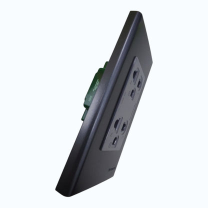 Panasonic Duplex Universal Outlet with Metallic Black Plate Cover 