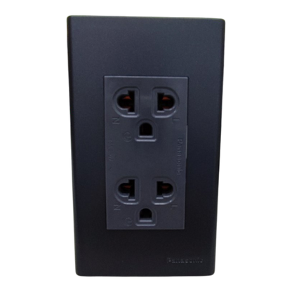 Panasonic Duplex Universal Outlet with Metallic Black Plate Cover , 2 Gang Convenience Outlet with Ground and Plate 16A 250V Wide Color Refina Series Metallic Black WEG6803MB-1/WEG15929H-5