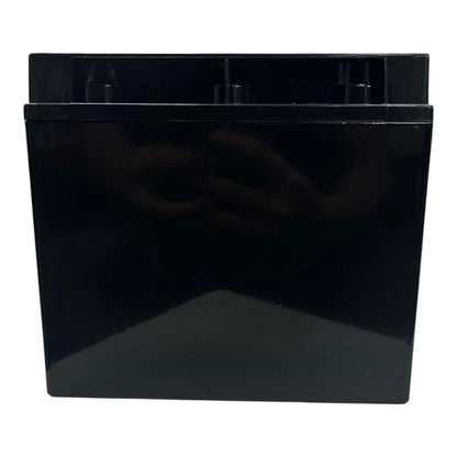A glossy black rectangular plastic battery or container with a reflective surface, shown against a plain white background.