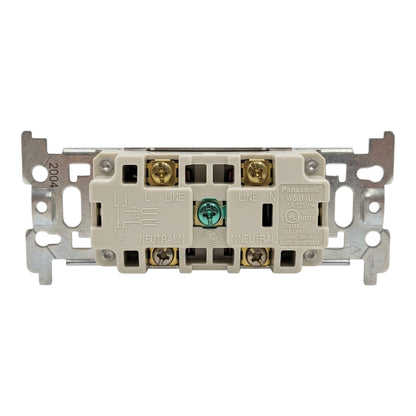 A Panasonic V5011L 3-way double pole light switch module with beige plastic housing and silver metal terminals, shown against a plain white background.