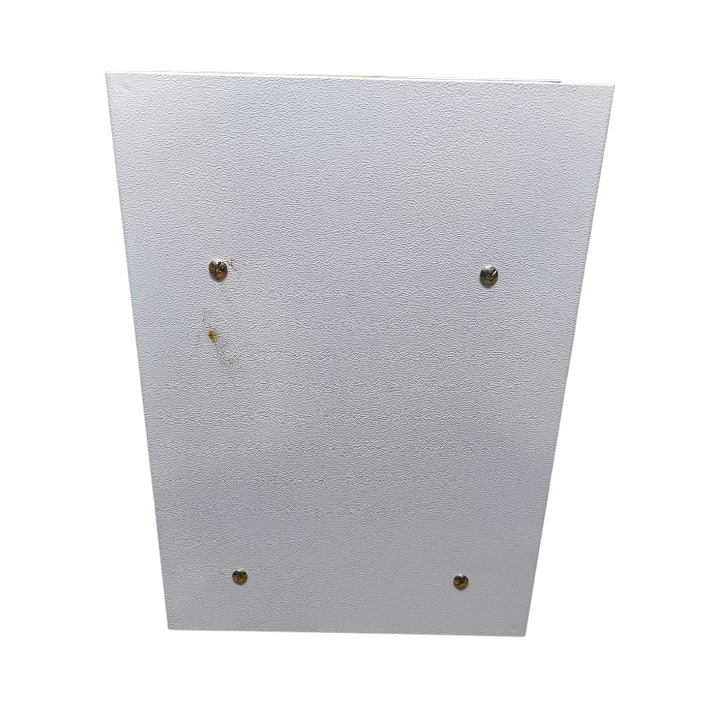 A square white textured panel or board with four metal screw holes, shown against a plain white background.