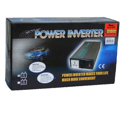 A retail box for a Betoac Power Inverter, featuring a black background with a blue car graphic, an illustration of the inverter unit, and yellow promotional text.