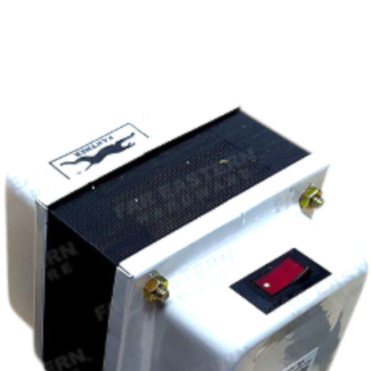 A white marine electronic device with a black top panel, brass screws, and a red switch, shown on a white background.